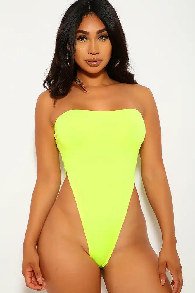 Neon Lime High Leg Two Piece Swimsuit - AMIClubwear