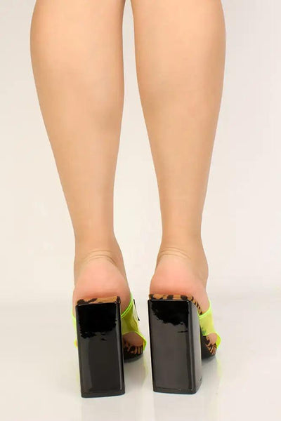 Neon Lime Leopard Slip On Chunky Heels - AMIClubwear