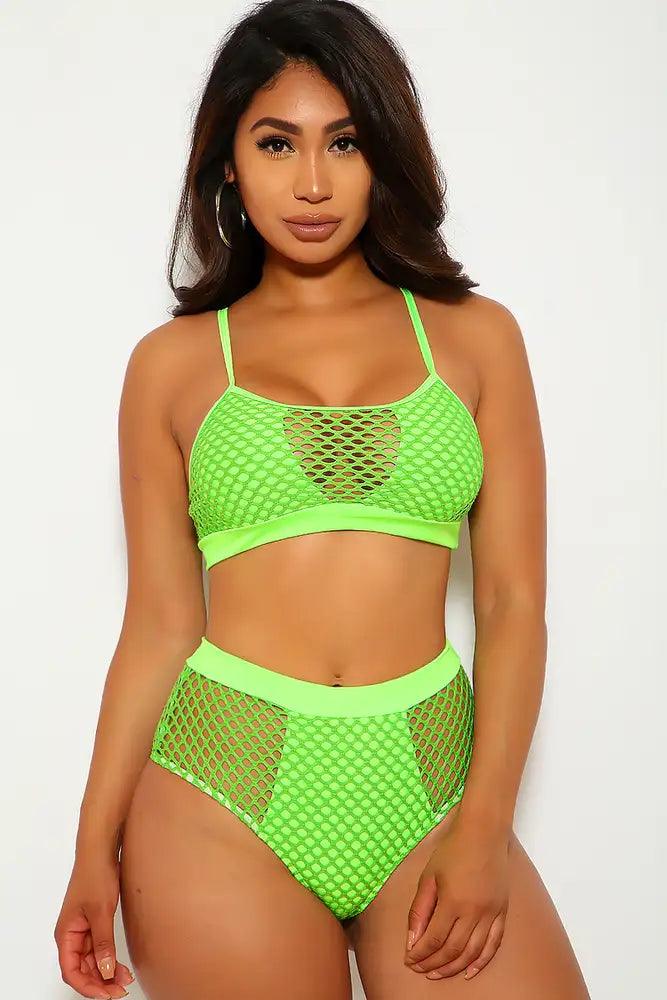 Neon Lime Netted Two Piece Swimsuit - AMIClubwear