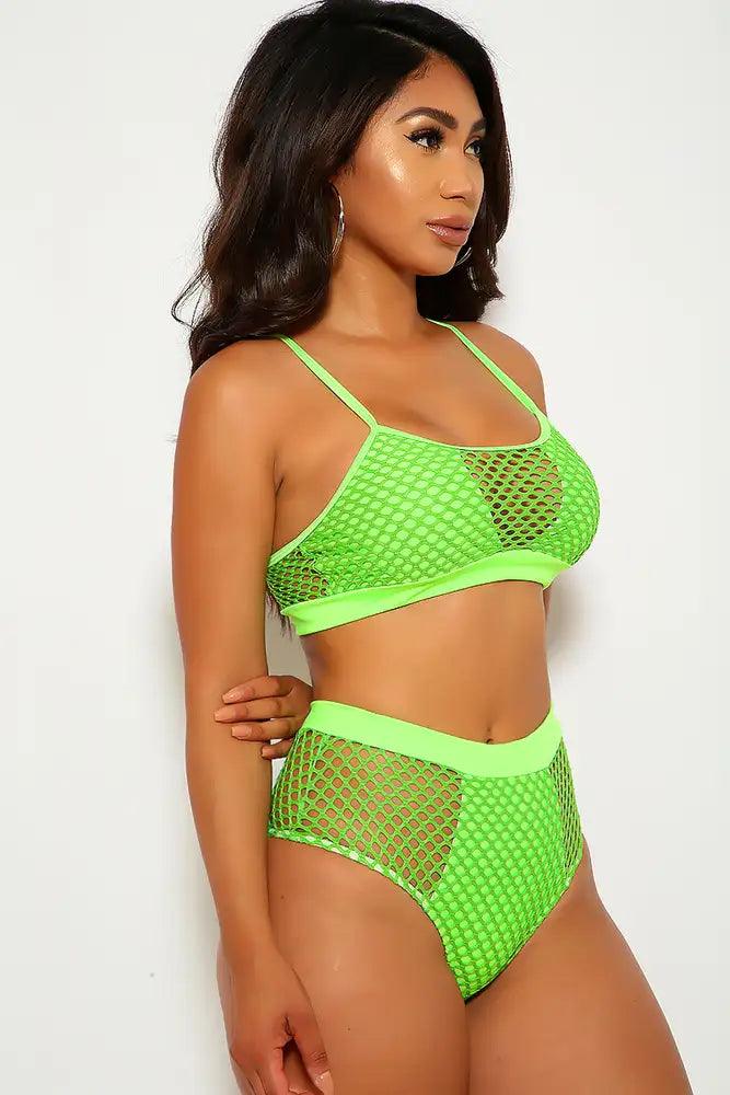 Neon Lime Netted Two Piece Swimsuit - AMIClubwear