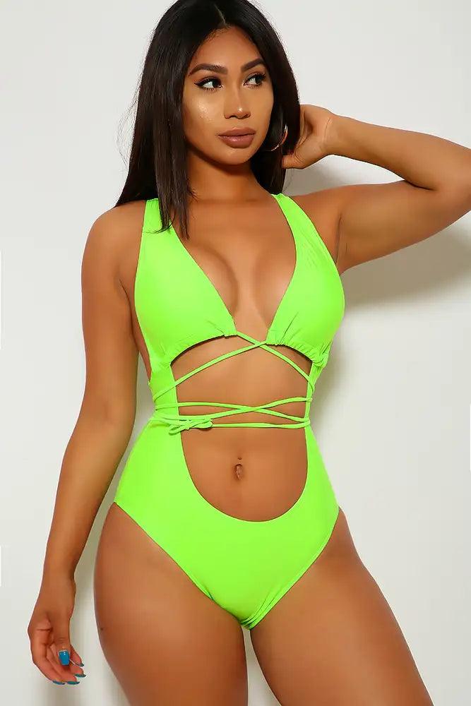 Neon Lime Strappy Tie Monokini - AMIClubwear