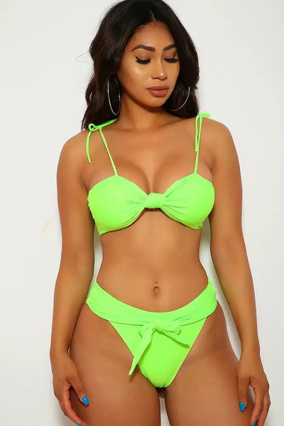 Neon Lime Tie Knot Two Piece Swimsuit - AMIClubwear