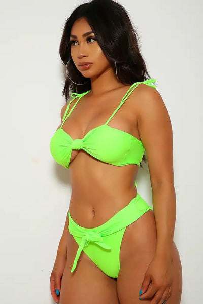 Neon Lime Tie Knot Two Piece Swimsuit - AMIClubwear