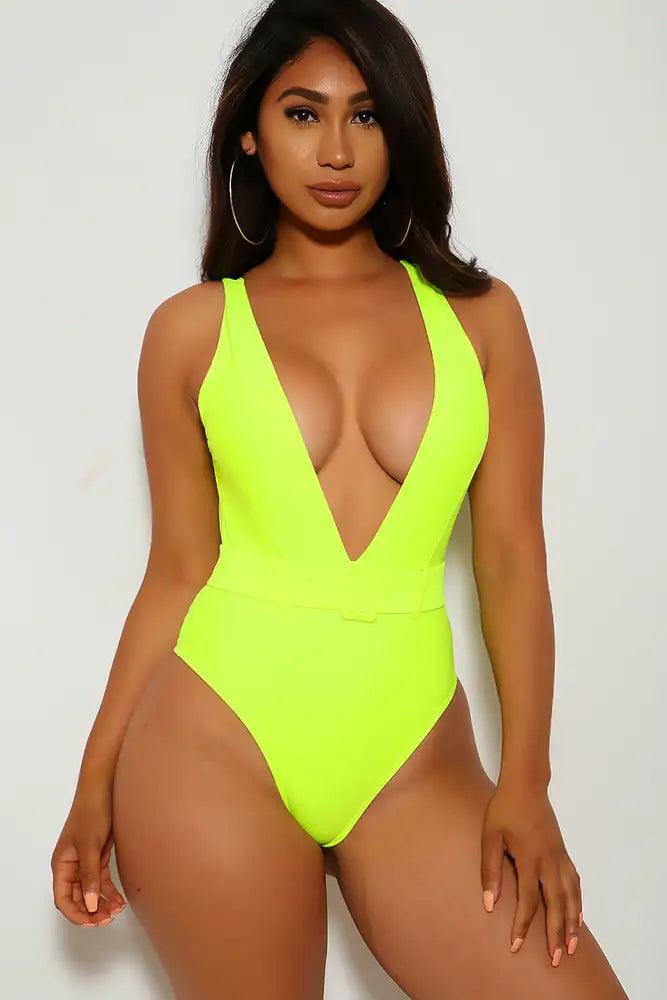 Neon Lime V-Cut One Piece Swimsuit - AMIClubwear