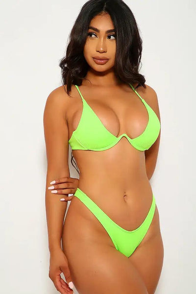 Neon Lime V Wire Two Piece Swimsuit - AMIClubwear