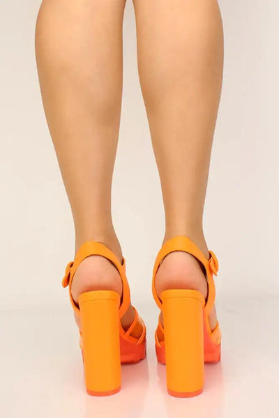 Neon Orange Clear Platform Chunky Heels - AMIClubwear