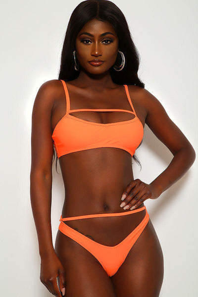 Neon Orange Cut Out Two Piece Swimsuit - AMIClubwear