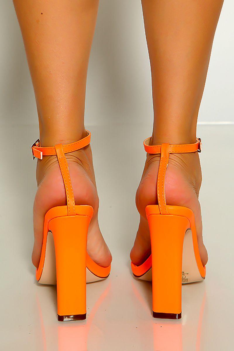 Neon Orange Open Toe Strappy Thong Heels - AMIClubwear