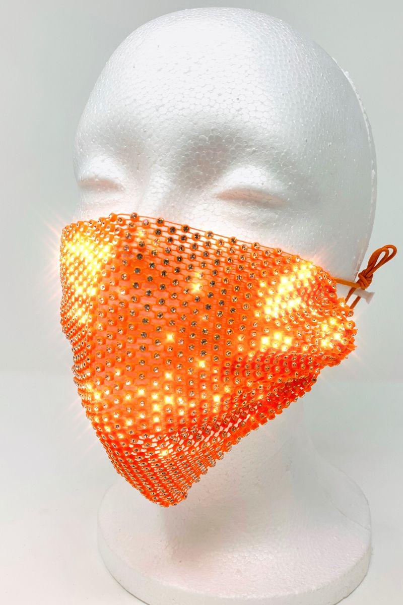Neon Orange Rhinestones Face Mask - AMIClubwear