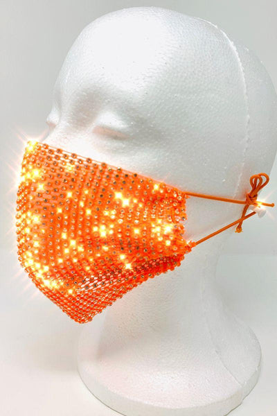 Neon Orange Rhinestones Face Mask - AMIClubwear