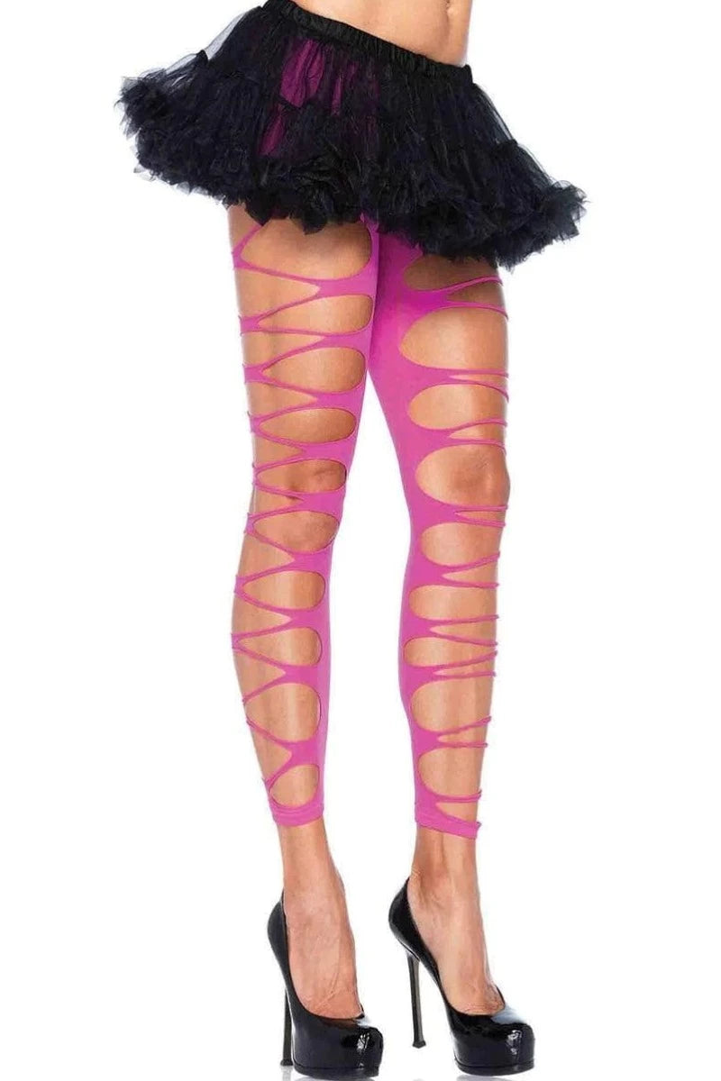 Neon Pink Footless Shredded Tights - AMIClubwear