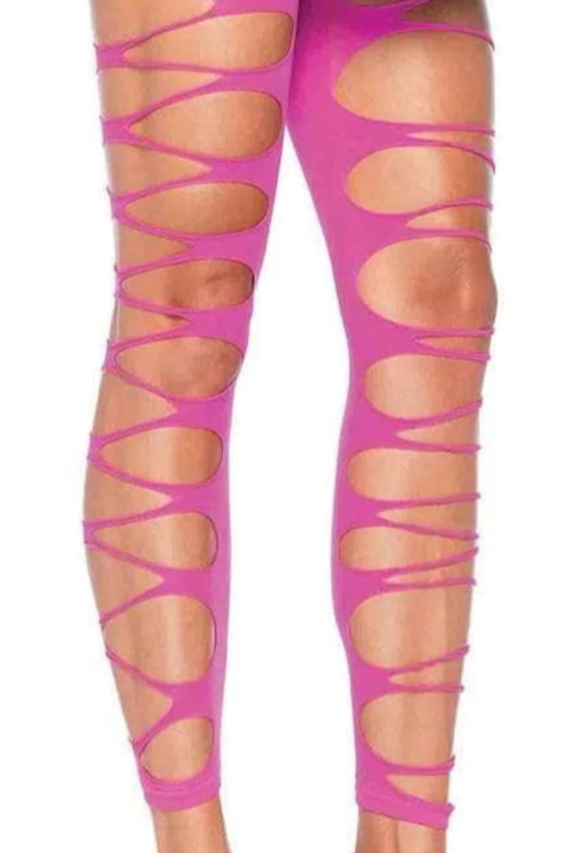 Neon Pink Footless Shredded Tights - AMIClubwear