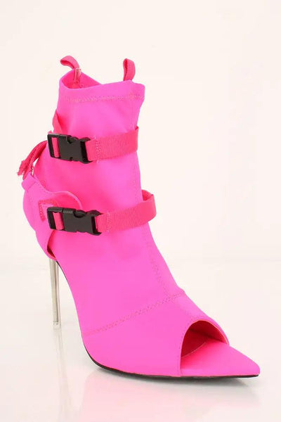 Neon Pink Lycra Knit Booties - AMIClubwear