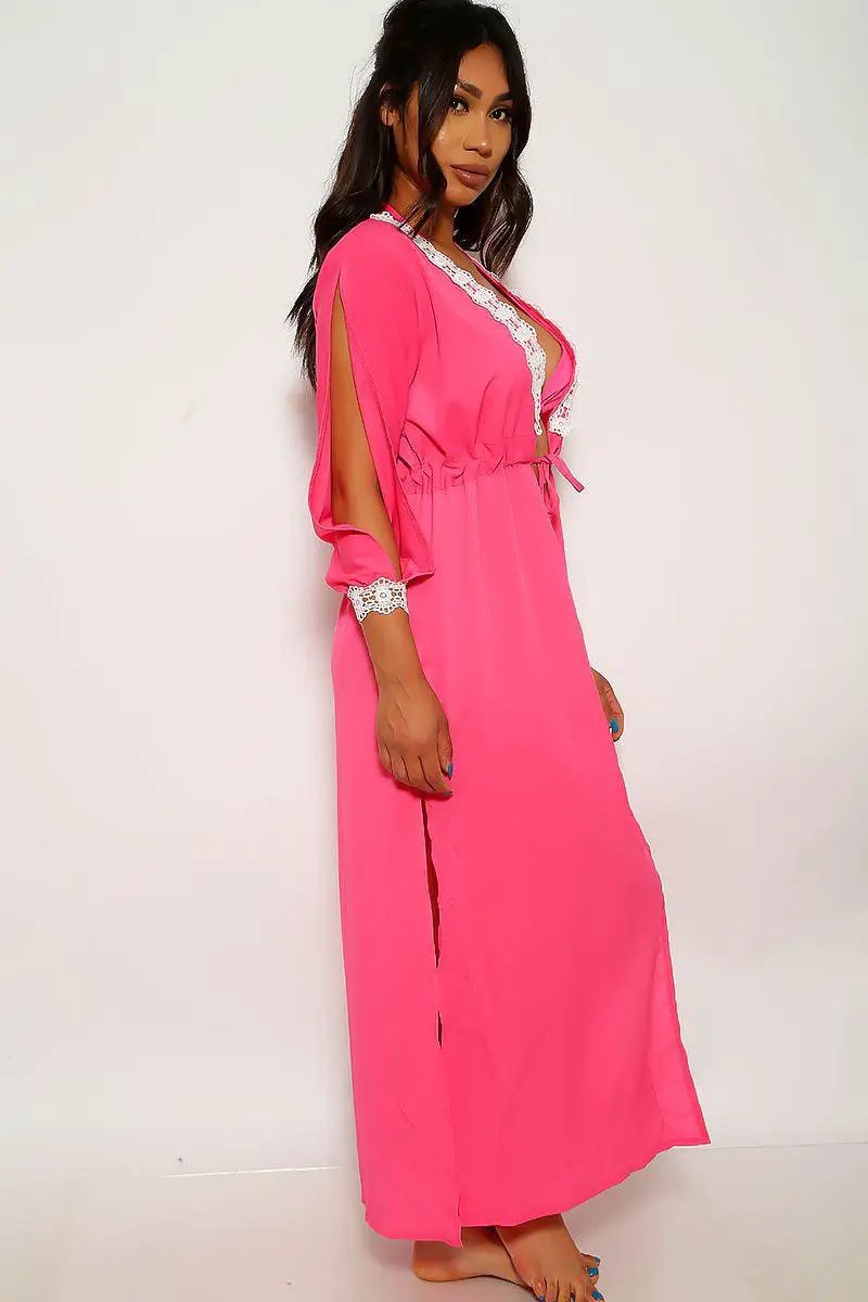 Neon Pink Mesh Three Piece Swimsuit Set