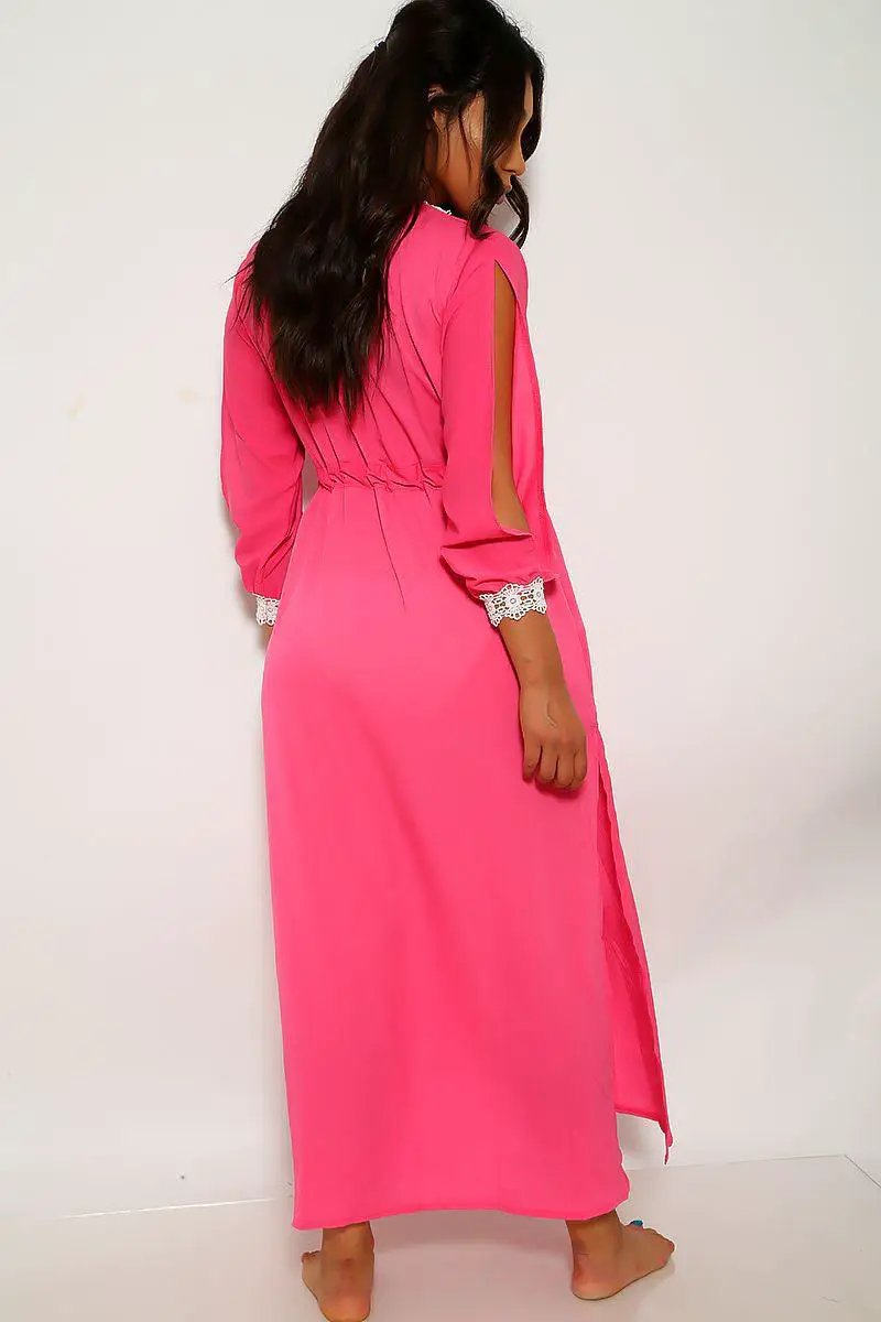 Neon Pink Mesh Three Piece Swimsuit Set