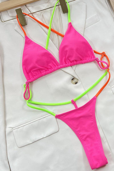 Neon Pink Slingshot G-String Thong Monokini Swimwear - AMIClubwear