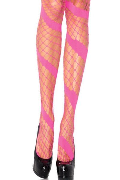 Neon Pink Swirl Diamond Net Thigh Highs - AMIClubwear