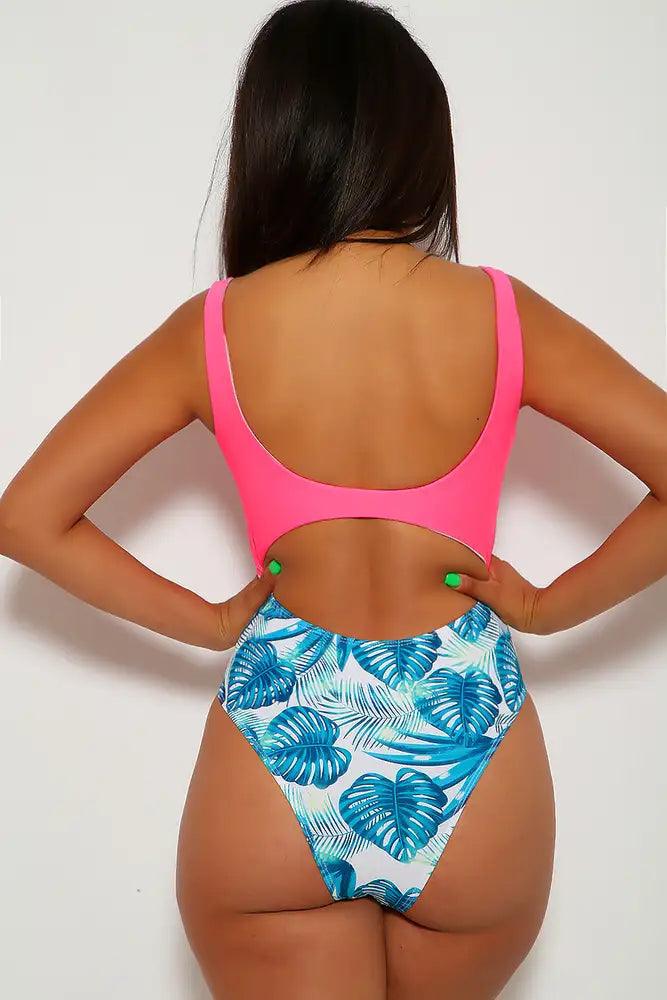 Neon Pink Teal Monokini - AMIClubwear