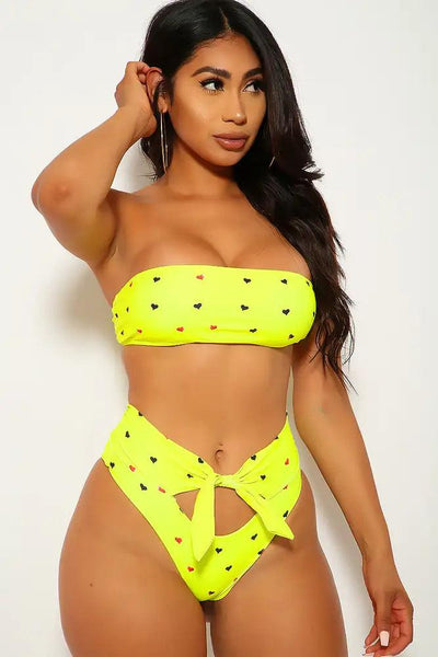Neon Yellow Bandeau Two Piece Swimsuit - AMIClubwear