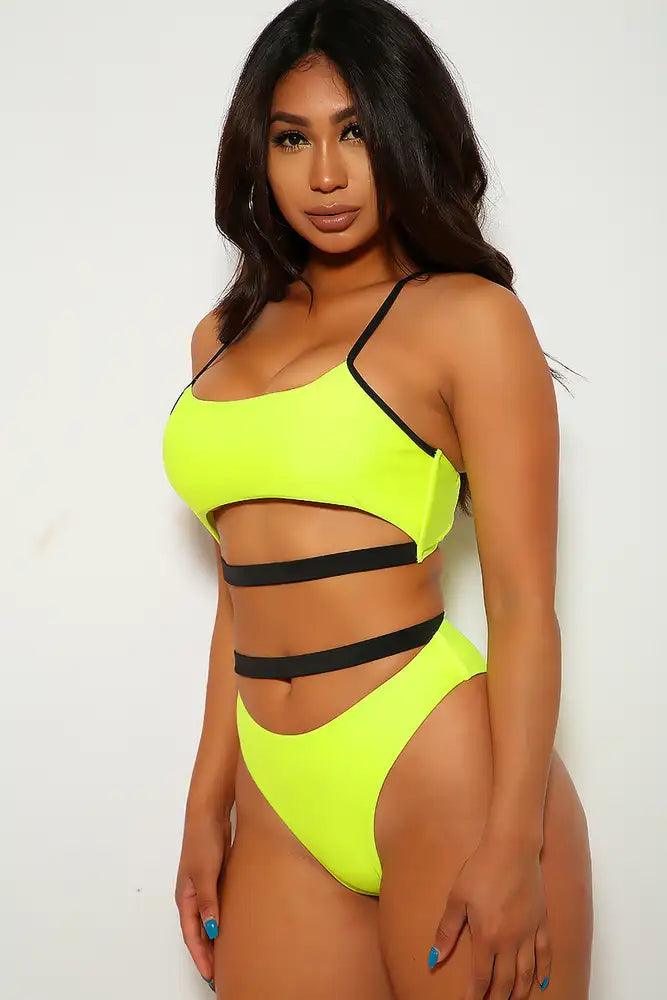 Neon yellow two piece swimsuit deals