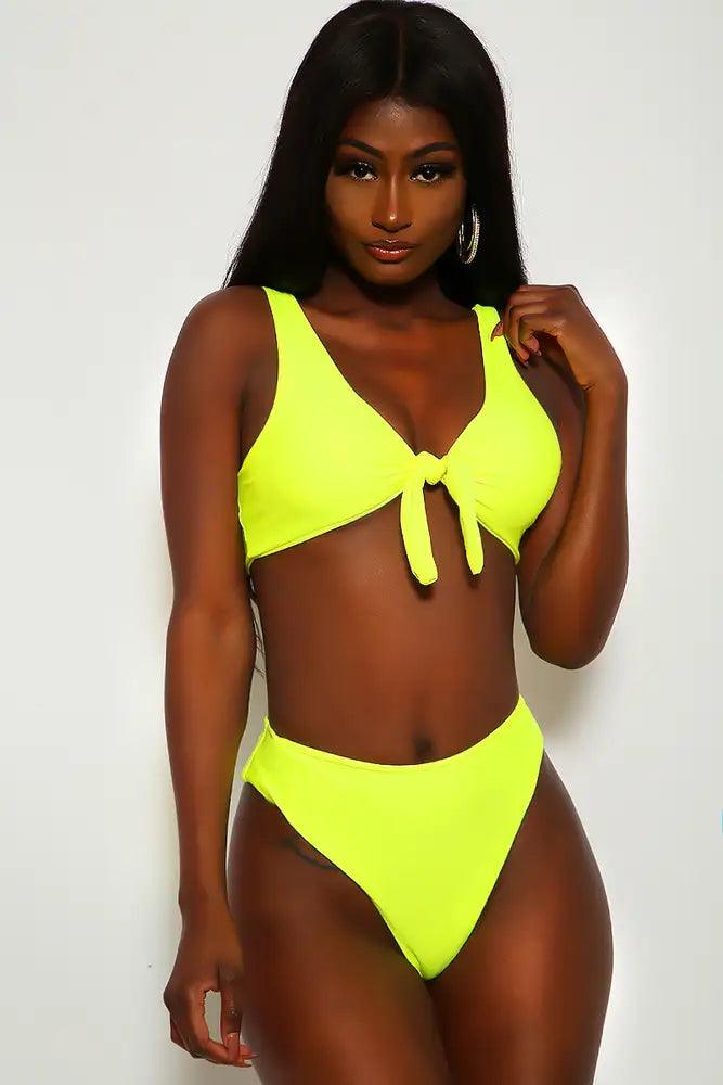 Neon Yellow Bow Tie Two Piece Swimsuit - AMIClubwear
