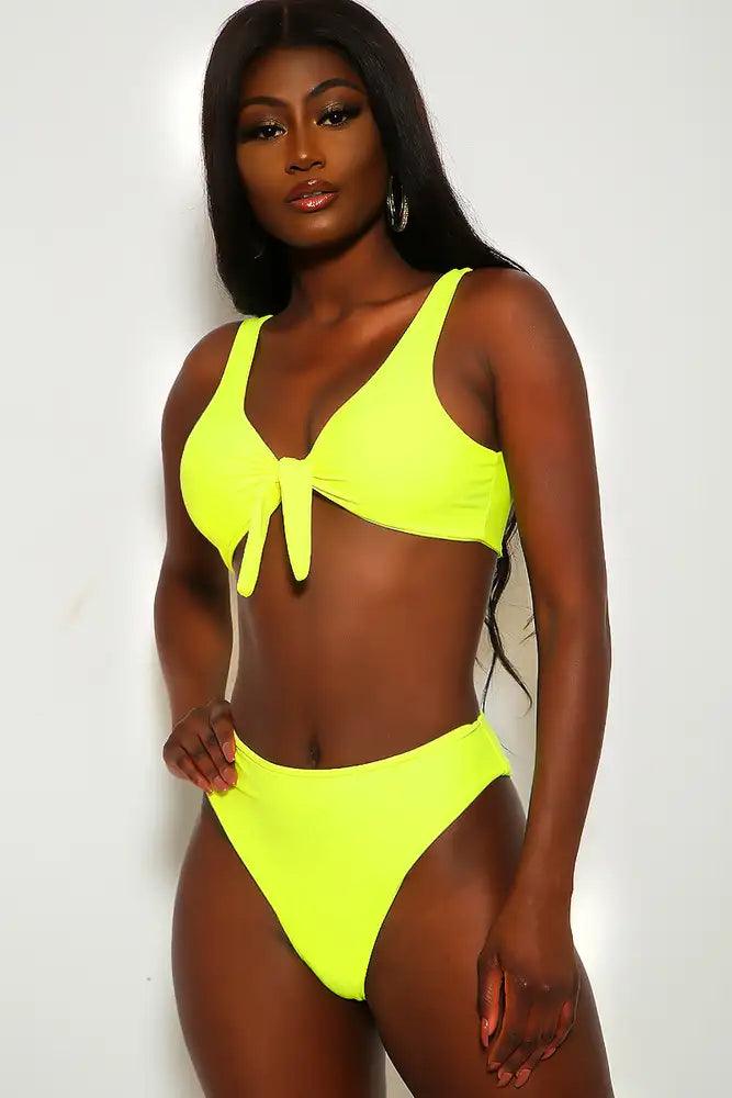 Neon Yellow Bow Tie Two Piece Swimsuit - AMIClubwear