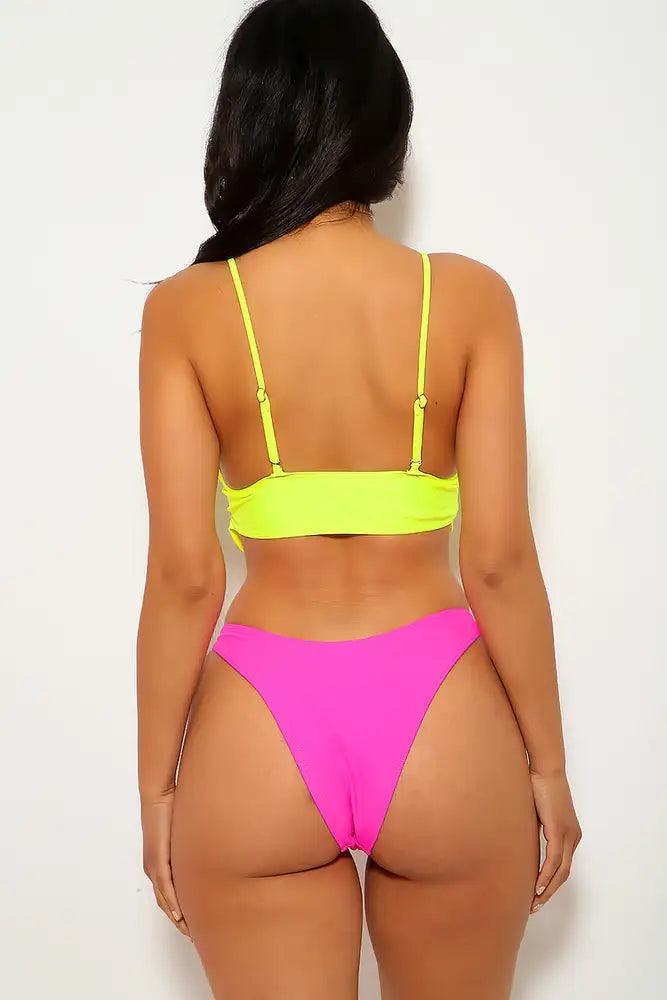 Neon Yellow Fuchsia Two Piece Swimsuit - AMIClubwear