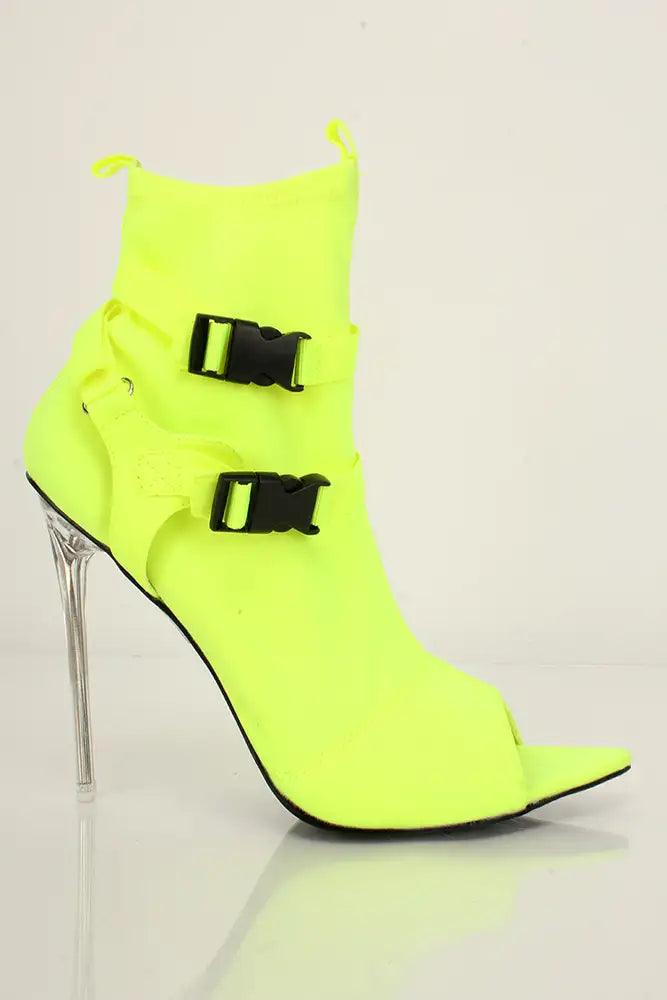 Neon Yellow Lycra Knit Booties - AMIClubwear