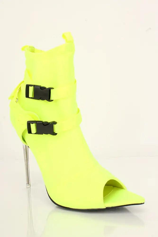 Neon Yellow Lycra Knit Booties - AMIClubwear