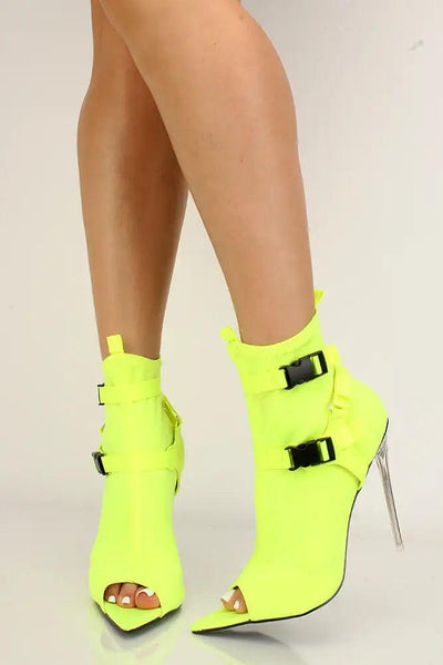 Neon Yellow Lycra Knit Booties - AMIClubwear