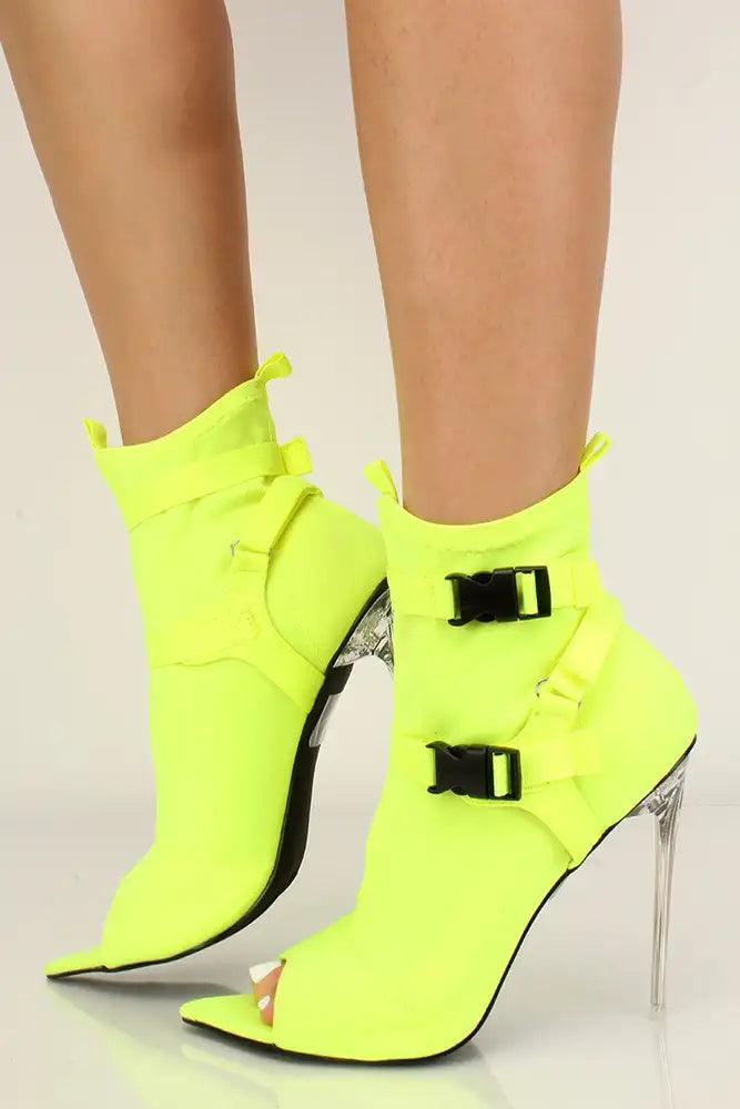 Neon Yellow Lycra Knit Booties - AMIClubwear