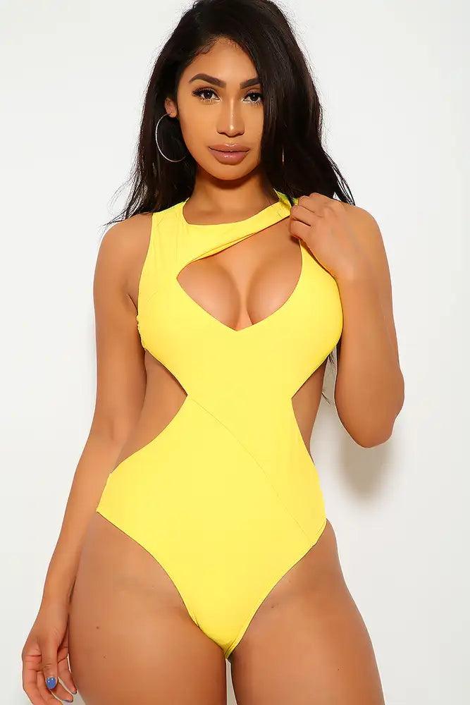 Neon Yellow One Piece Cut Out Swimsuit - AMIClubwear