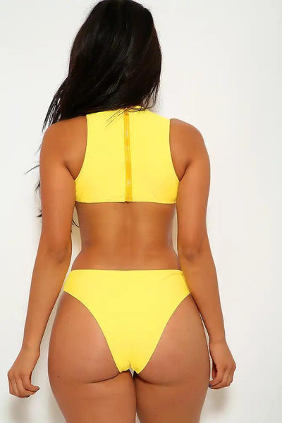Neon Yellow One Piece Cut Out Swimsuit - AMIClubwear