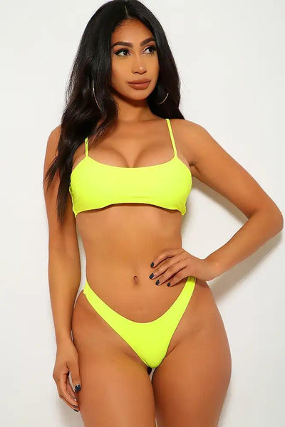 Neon Yellow Padded Cheeky Three Piece Swimsuit - AMIClubwear