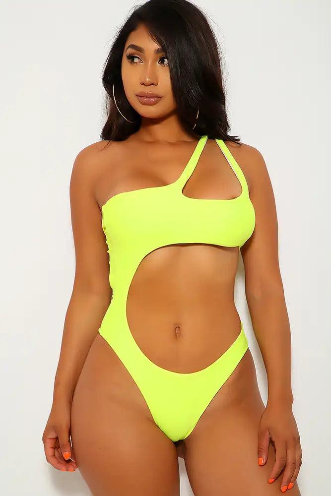 Neon Yellow Strappy One Piece Swimsuit - AMIClubwear