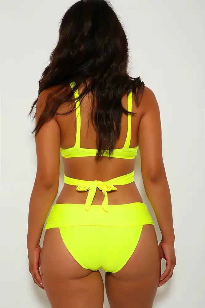 Neon Yellow Wrap Around Two Piece Swimsuit - AMIClubwear