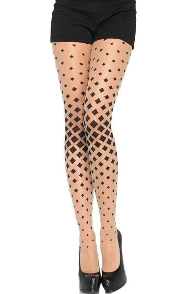 Nude Black Sheer Woven Diamond Illusion Pantyhose - AMIClubwear