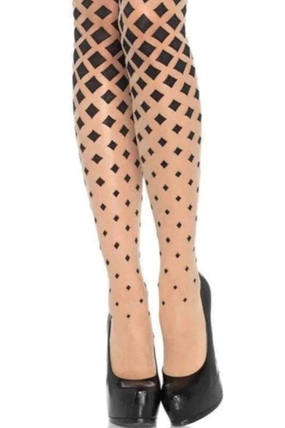 Nude Black Sheer Woven Diamond Illusion Pantyhose - AMIClubwear