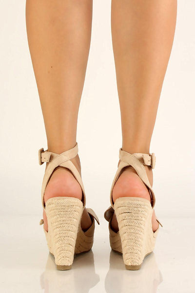 Nude Bow Accent Espadrille Wedges - AMIClubwear