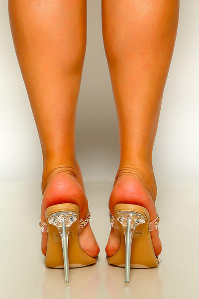 Nude Clear Gold Chain Detail Slip On Heels - AMIClubwear