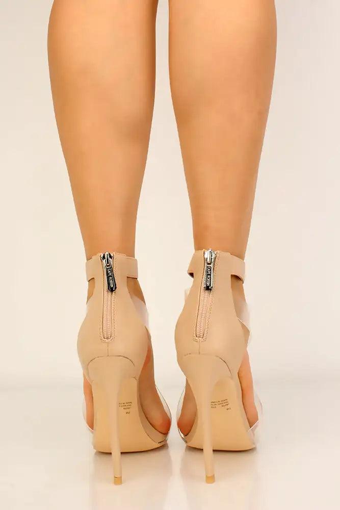 Nude Clear Open Toe Strappy High Heels - AMIClubwear