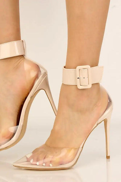 Nude Clear Patent Pointy Toe High Heels - AMIClubwear