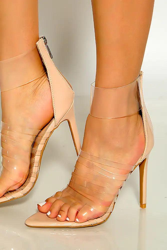 Nude Clear Strappy Detail Ankle Strap Open Toe High Heel - AMIClubwear