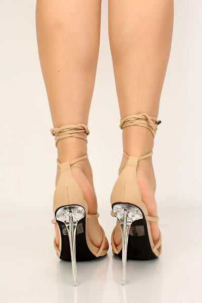 Nude Clear Strappy Open Toe High Heels - AMIClubwear