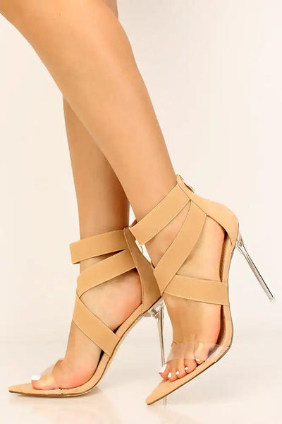 Nude Clear Strappy Pointy Toe High Heels - AMIClubwear