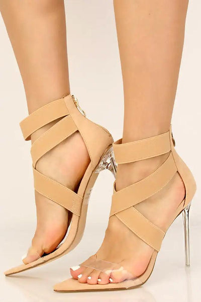 Nude Clear Strappy Pointy Toe High Heels - AMIClubwear