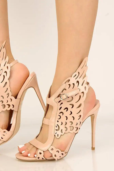 Nude Cut Out Winged High Heels - AMIClubwear