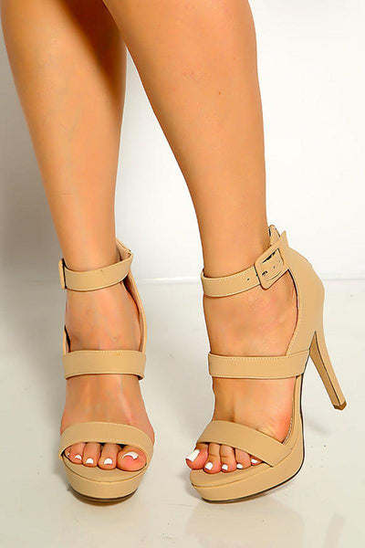 Nude Faux Suede Strappy Platform High Heels - AMIClubwear