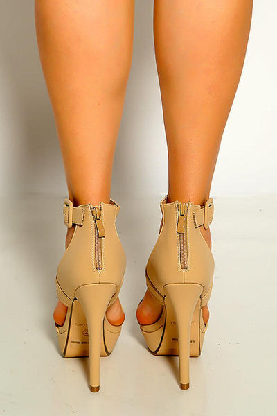 Nude Faux Suede Strappy Platform High Heels - AMIClubwear