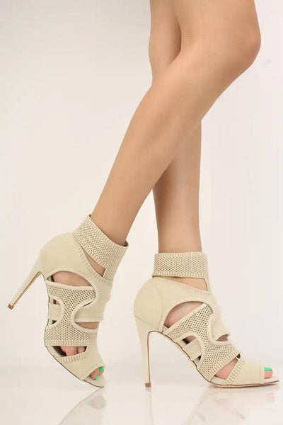 Nude Knit Peep Toe Single Sole High Heels - AMIClubwear